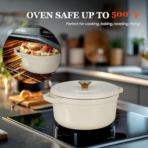 Overmont Enameled Cast Iron Dutch Oven 5QT with Lid and Potholders P525160