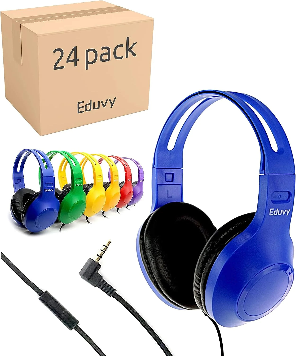 Eduvy Bulk Headphones for Classroom with Microphone, Pack of 24, Mixed Color W392