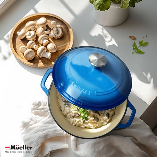 Mueller 6qt Enameled Cast Iron Dutch Oven with Lid, Oven-Safe to 500°F, White N219