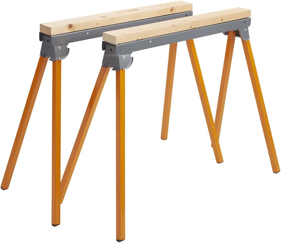 Portamate PM-3300T All Steel Folding Sawhorse Pair, 33-Inch Tall, 1000lb Capacity, Orange E23873