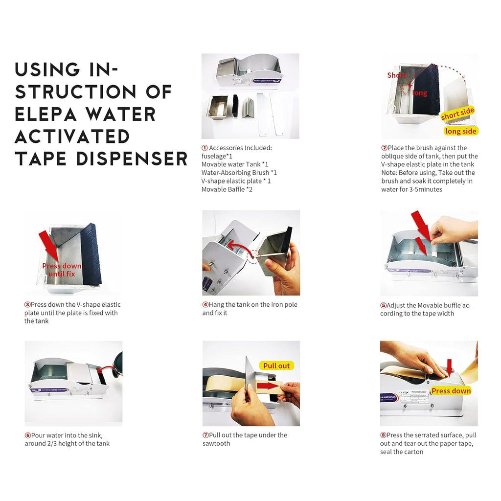 Elepa Water Activated Tape Dispenser, 3.5-Inch Manual Kraft Tape Dispenser F3476