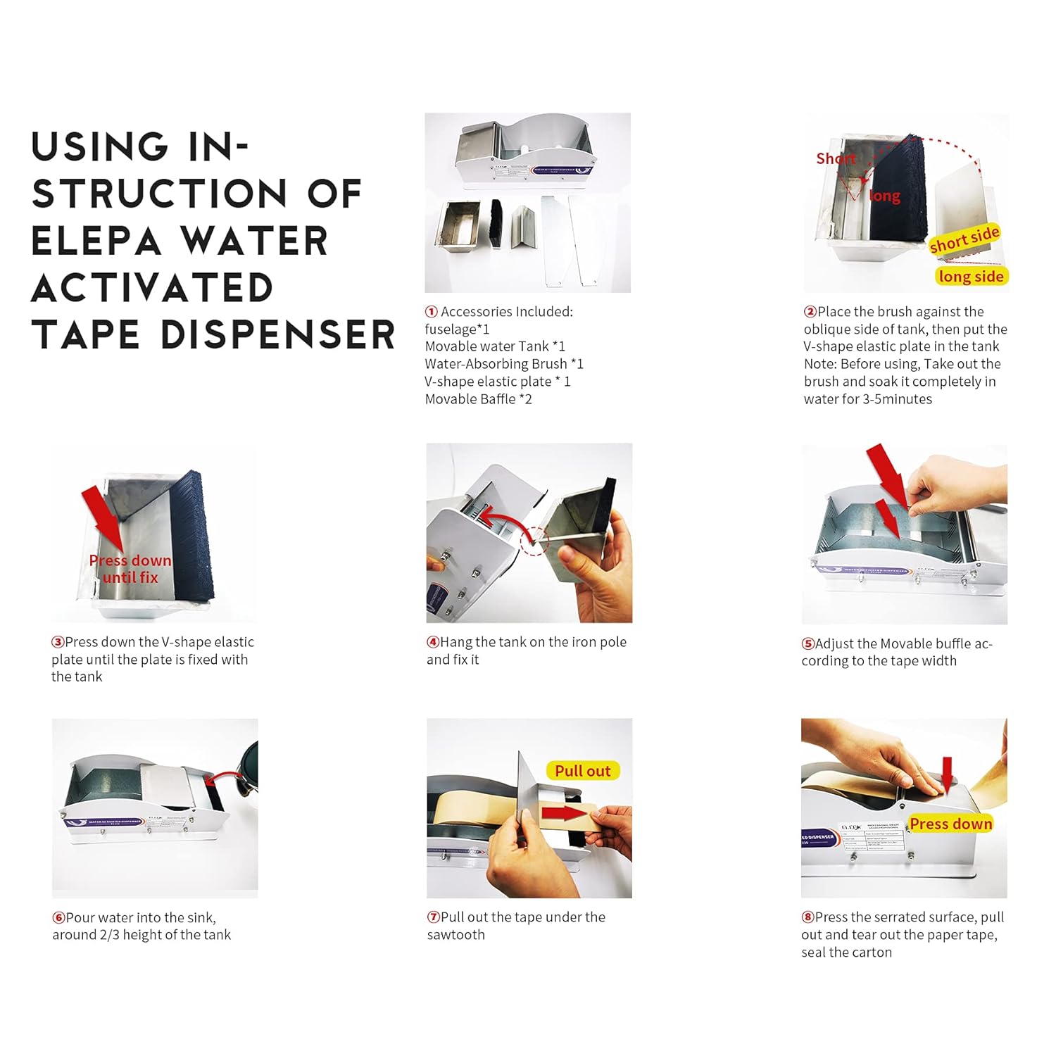 Elepa Water Activated Tape Dispenser, 3.5-Inch Manual Kraft Tape Dispenser F3476