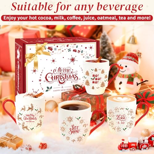Classic Christmas Coffee Mug Set of 4, 12 oz Ceramic with Gift Box V15146