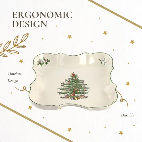 Spode Christmas Tree Sculpted Octagonal Platter, 14-Inch Holiday Serving Dishwasher & Microwave Safe Q207241