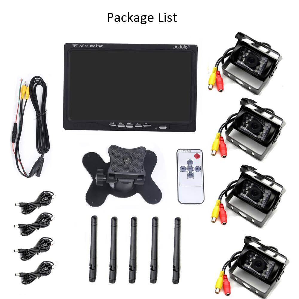 7x22 LCD Wireless Backup Camera Monitor with 4 Cameras IR Night Vision for RV Truck Trailer S96939