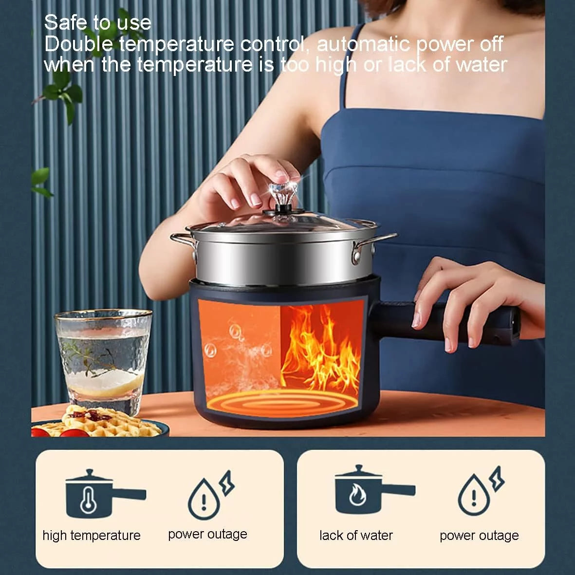 Electric Hot Pot 1.8L Non-Stick Casserole with Steamer, Green E6561