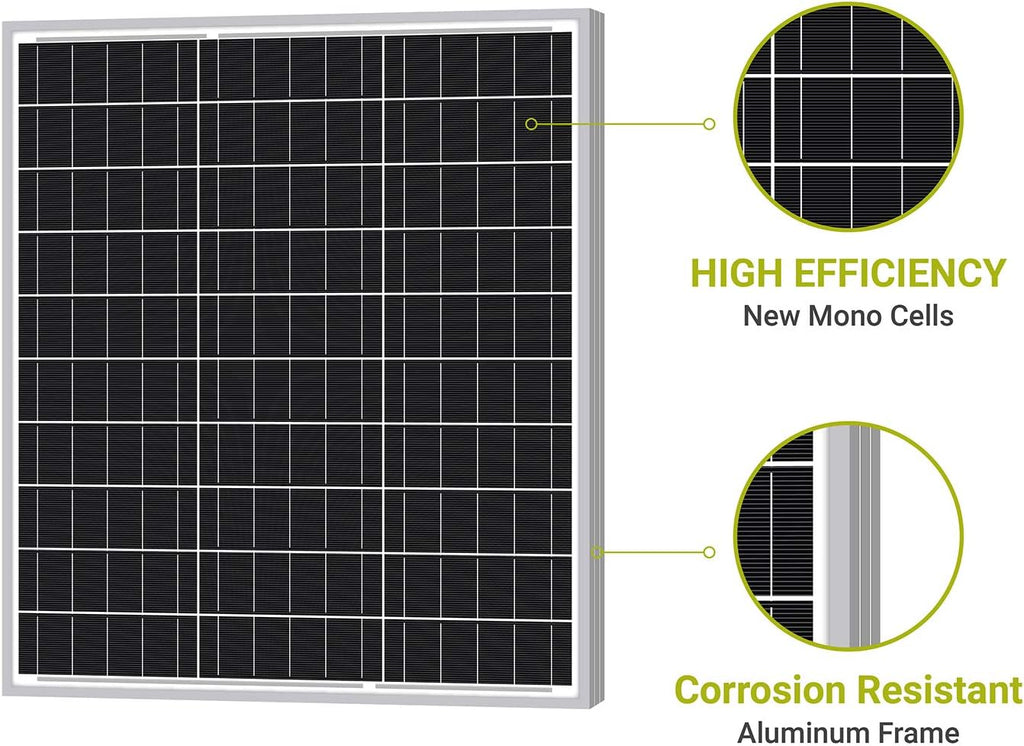 Newpowa 50W 12V Monocrystalline Solar Panel for RV Boat Camper H2550