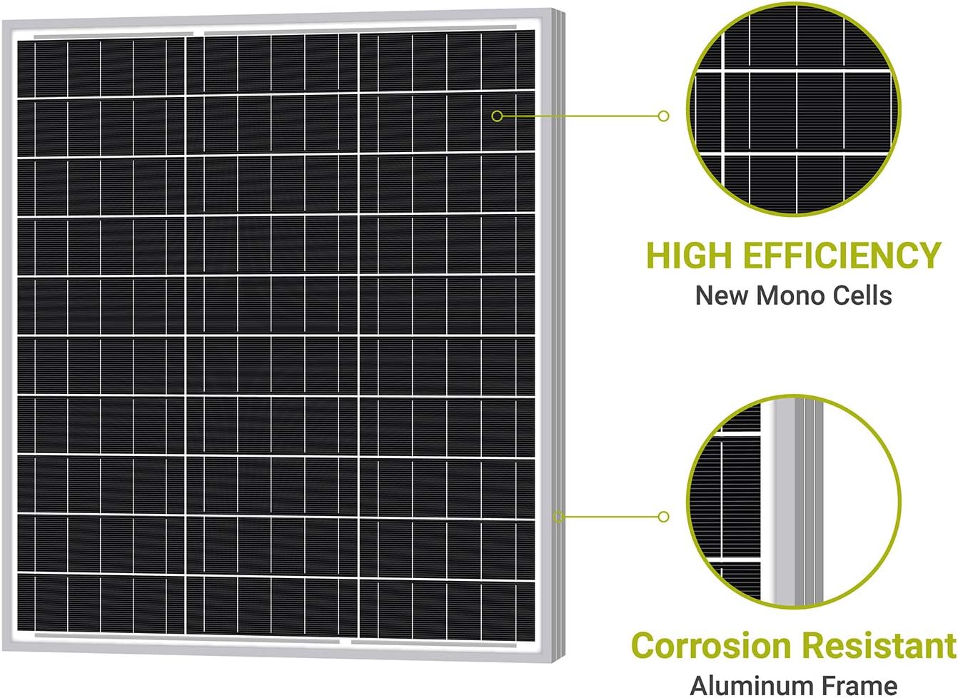 Newpowa 50W 12V Monocrystalline Solar Panel for RV Boat Camper H2550