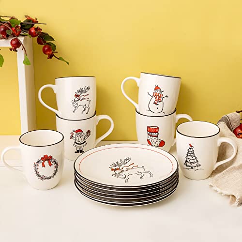 LEHAHA Ceramic Christmas Coffee Mug Set of 6, 16 oz Holiday Drinkware O6901