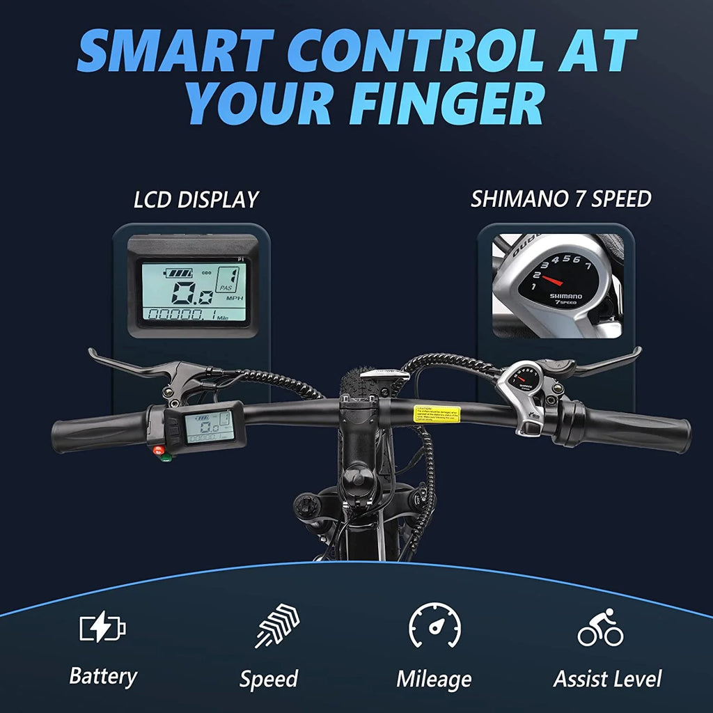 PEXMOR Electric Bike for Adult 500W 26" Fat Tire Mountain EBike 48V 13AH Removable Battery W14589