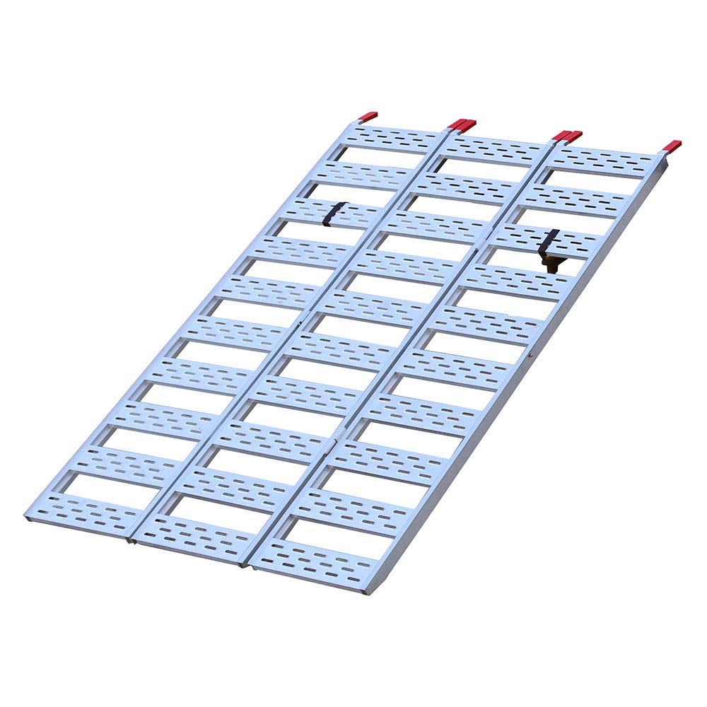 CARGOSMART Aluminum Tri-Fold Ramp with Treads (1pk) – Easily and Safely Load and Unload Push Mowers, Garden Tillers, ATVs and More, 1,500 lb. Capacity (500 lbs per Section), 50” W x 76” L