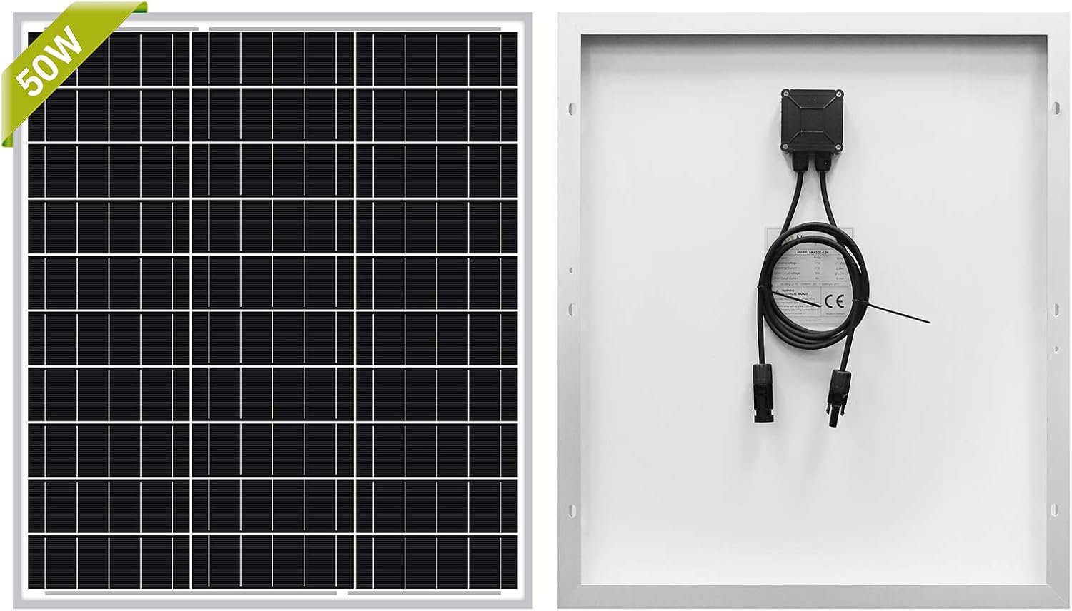 Newpowa 50W Solar Panel 50W(Watts )12V(Volts) Monocrystalline PV Module High-Efficiency Battery Maintainer Power for Battery Charging of Boat RV Camper SUV and Other Off-Grid Applications