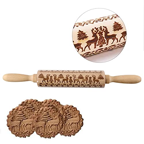 4Pack Christmas Wooden 3D Embossing Rolling Pin for Baking Cookies W389