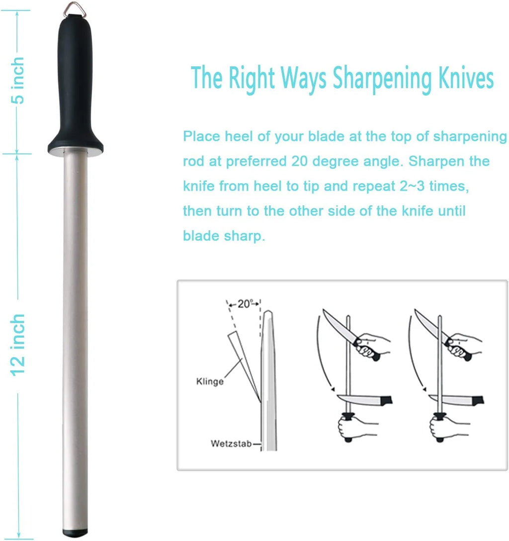 Wiitek 12inch Diamond Knife Honing Rod, Chef Knife Sharpener Steel F993