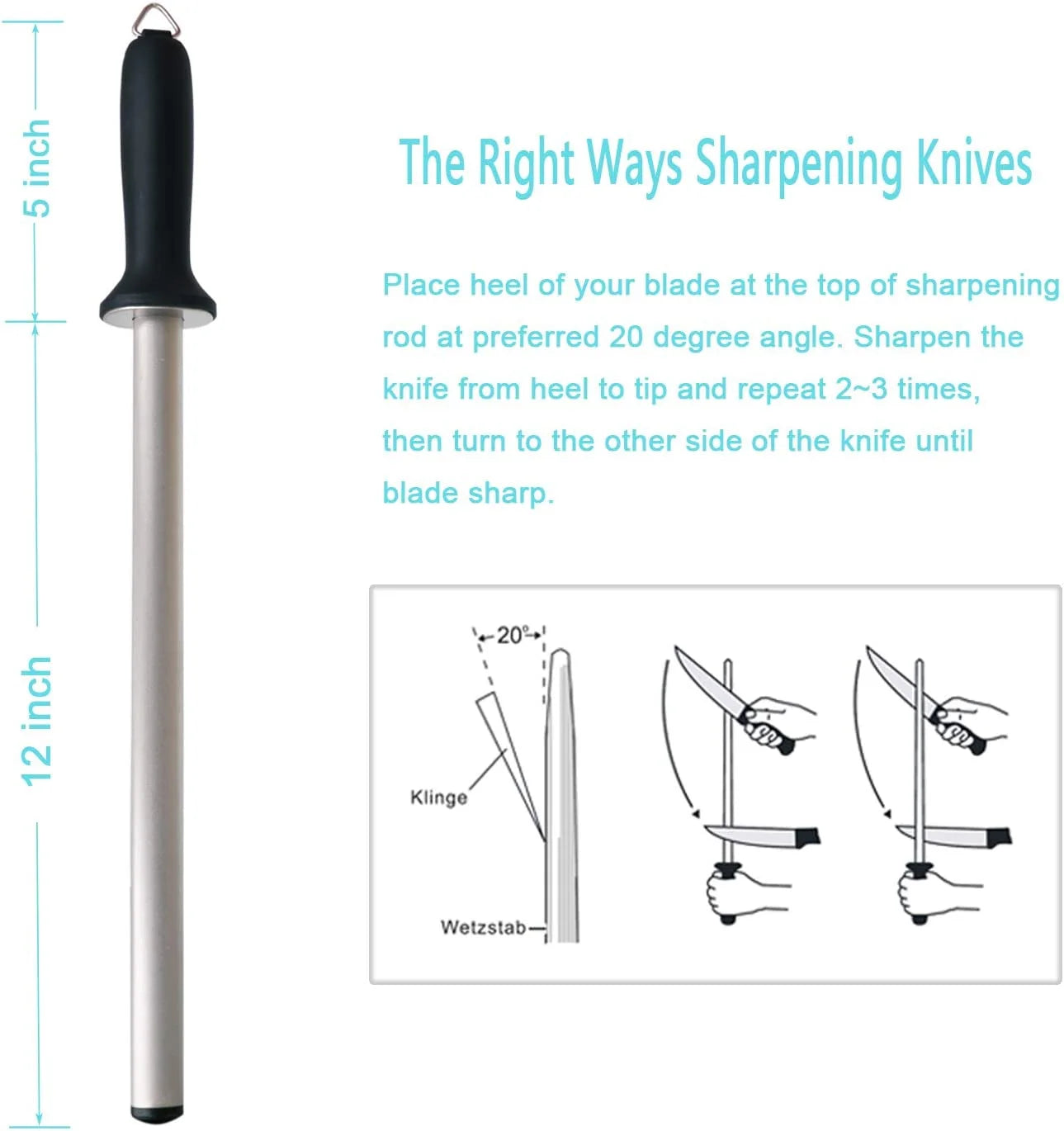 Wiitek 12inch Diamond Knife Honing Rod, Chef Knife Sharpener Steel F993