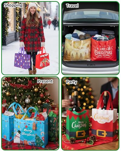 Christmas Gift Bags Assorted Sizes 12PC with Handles, Heavy Duty Non-Woven T61434