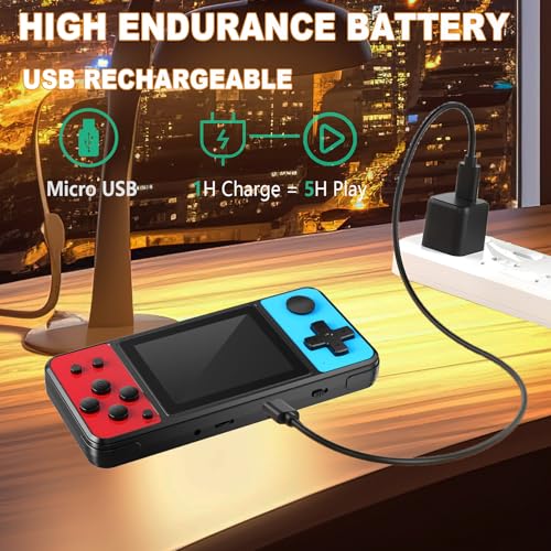 32 Bit Handheld Game Console with 139 Built-in Games, 3.0" IPS Screen, Blue-Red T968340