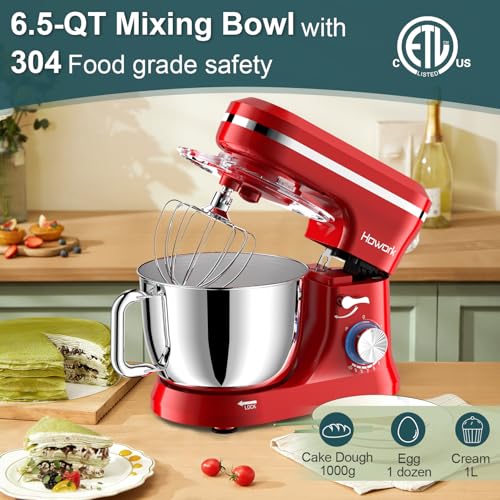 HOWORK Electric Stand Mixer 6.5QT Stainless Steel Bowl, Blue P383969