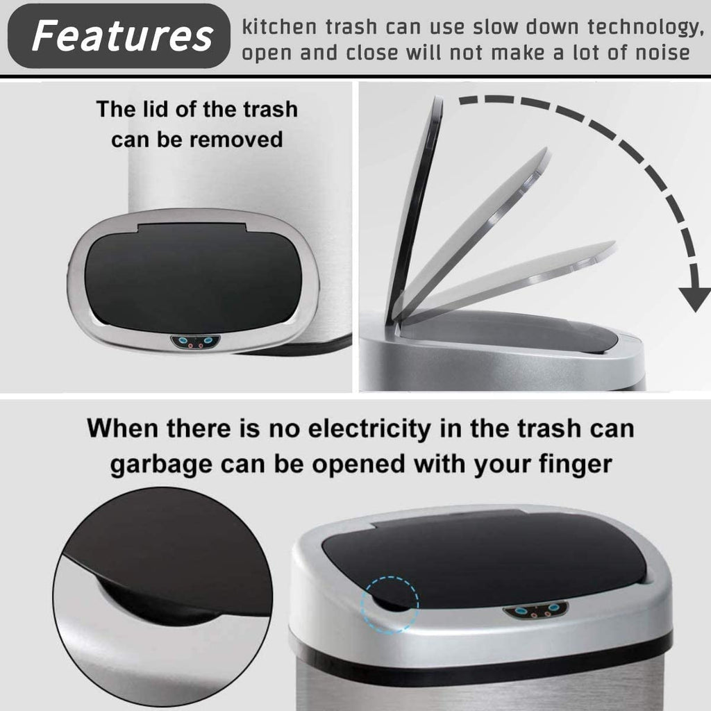 13 Gallon Stainless Steel Motion Sensor Trash Can with Lid J470