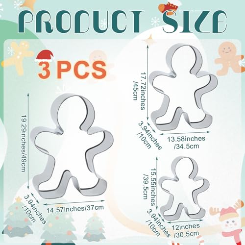 Tandefio Set of 3 Oversized Silver Gingerbread Men Cookie Cutters for Christmas Decor I1813