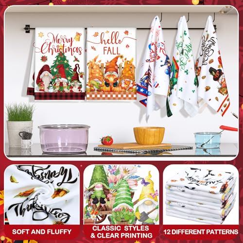 12 Pcs Seasonal Kitchen Towels Set Gnome Style Bright Color K6356
