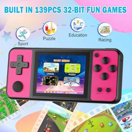 Beico 32 Bit Kids Handheld Games with 139 Preloaded Video Games, Blue-Red H196