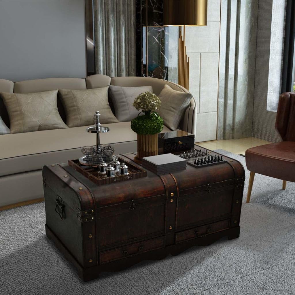 Wooden Storage Trunk with Hinged Lid for Home Decor L39598