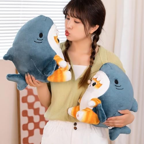 8'' Shark Cat Plush Toy Stuffed Animal Doll Grey Blue Gold N7855