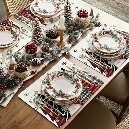 GEEORY Christmas Placemats 12x18 Inch Set of 4, Green Q397
