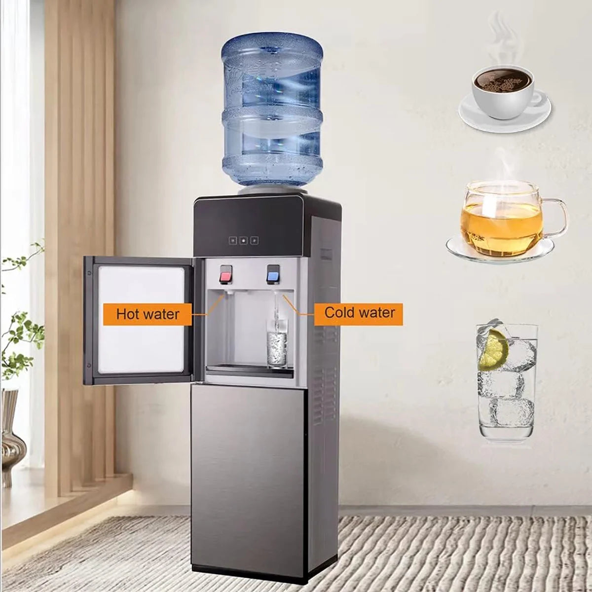 Top-Loading Water Dispenser for 5 Gallon Bottles, Hot & Cold Water Cooler with Storage Cabinet, Gray G656226