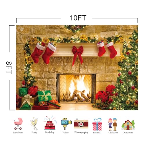 7x5ft Christmas Fireplace Backdrop for Photography Party Decor B101449