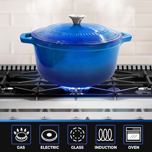 Mueller 6qt Enameled Cast Iron Dutch Oven with Lid, Oven-Safe to 500°F, White N219