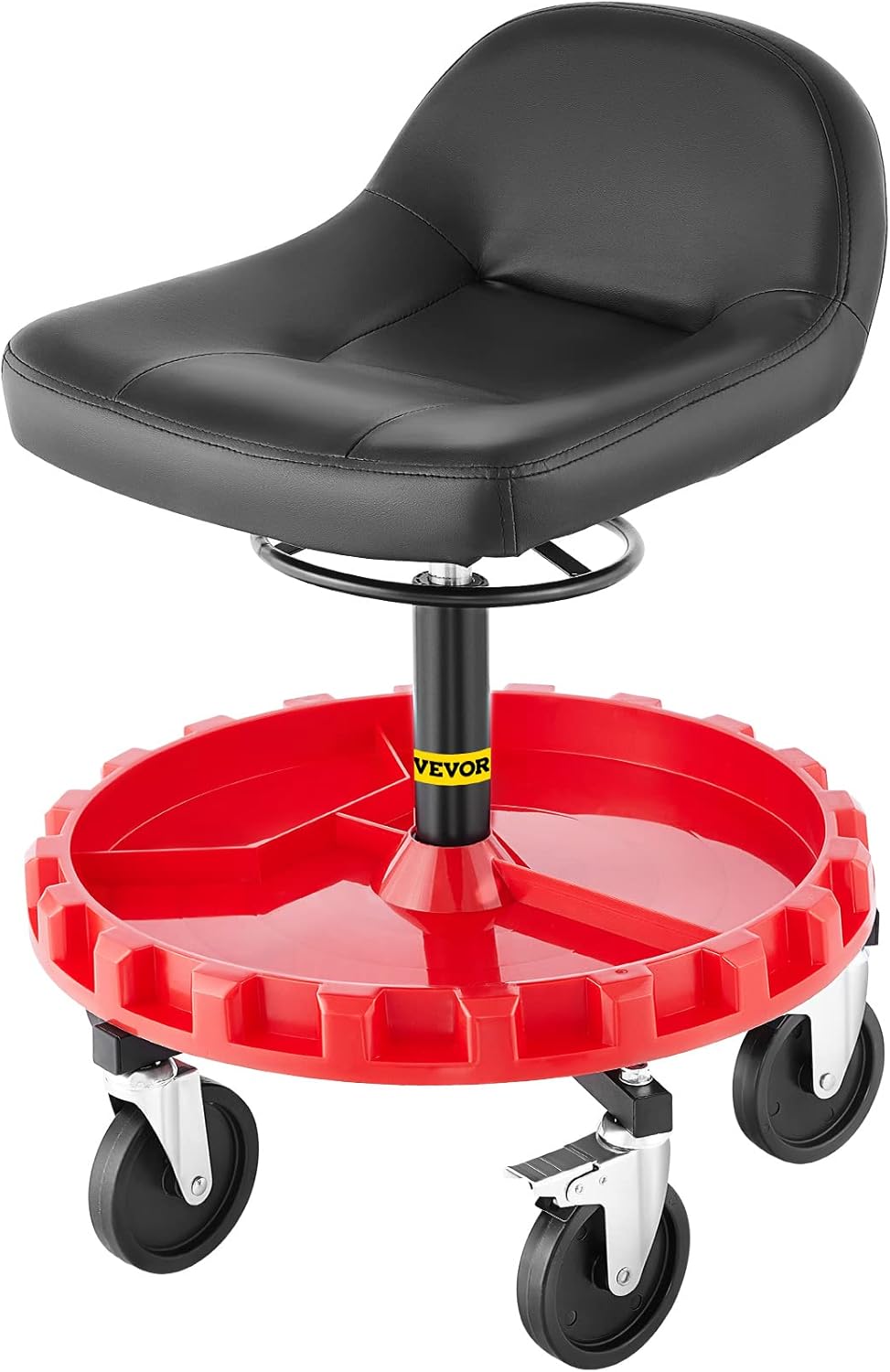 VEVOR Shop Stool, 400 LBS Rolling Garage Stool, 22” to 26” Adjustable Height Mobile Rolling Gear Seat, Round Tray Garage Pneumatic Stool, All-Terrain 5 Casters with Two Brakes Mechanic Seat