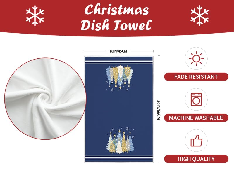 Merry Christmas Kitchen Towels Set of 2, Red Xmas Tree Design C1385