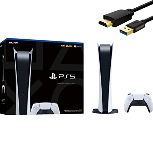 Sony PlayStation 5 Digital Edition 825GB Gaming Console + 1 Wireless Controller for PS5, 8-Core x86-64-AMD Ryzen Zen 2 CPU, 16GB GDDR6, 8K Output, Up to 120FPS, Michooyel HDMI_Cable
