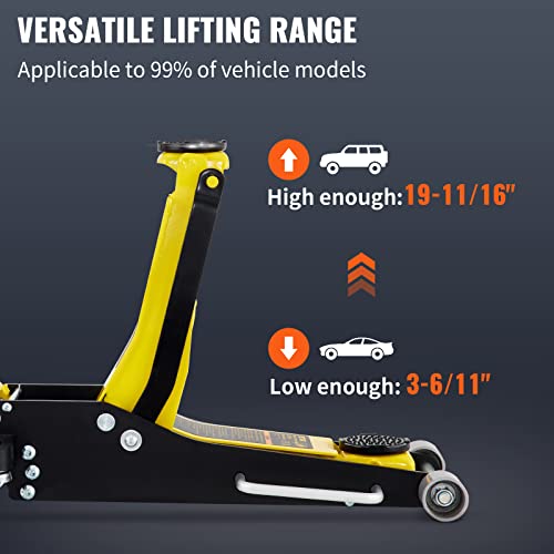 VEVOR 3 Ton Low Profile Aluminum Steel Racing Floor Jack with Dual Pistons Quick Lift Pump T8371