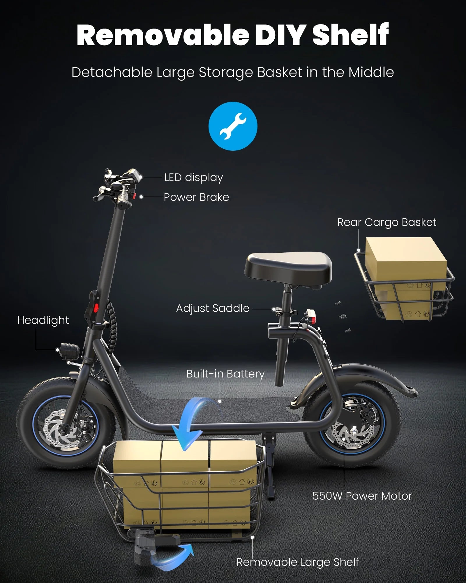 Kistp 550W Electric Scooter with Seat for Adult, 12 inch, 20 Miles Range W21588