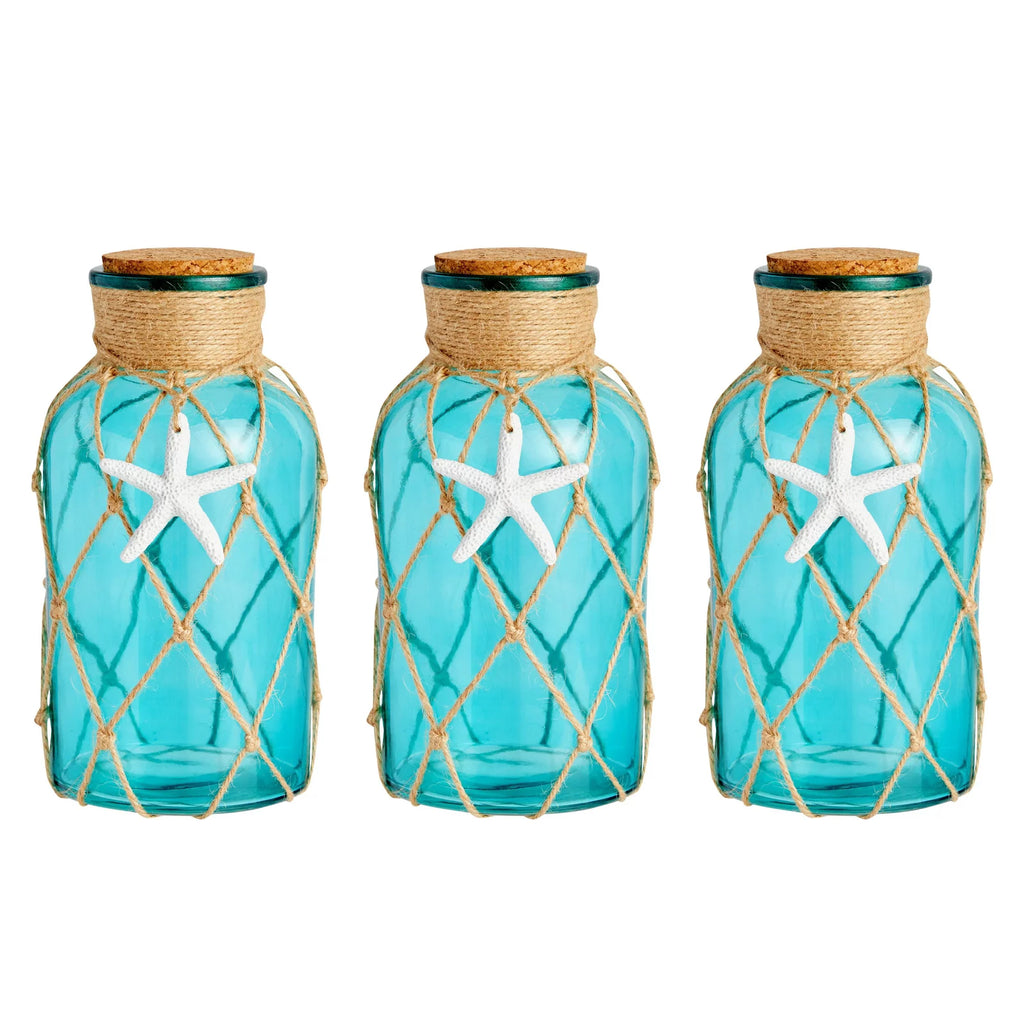 Blue Glass Vase with Cork Lid 3 Pack, Beach Home Decor U759938