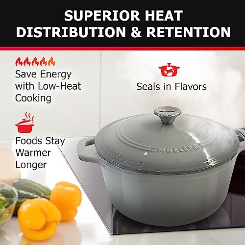 Mueller 6qt Enameled Cast Iron Dutch Oven with Lid, Oven-Safe to 500°F, White N219