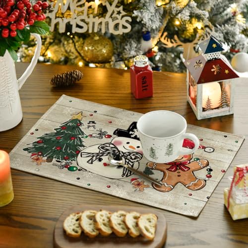 Artoid Mode Snowman Gingerbread Christmas Placemats Set of 4, 12x18 Inch K785