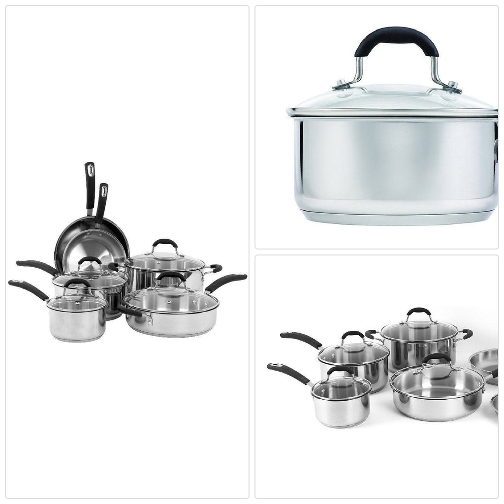 Oneida 10-Piece Stainless Steel Cookware Set with Glass Lids J59667