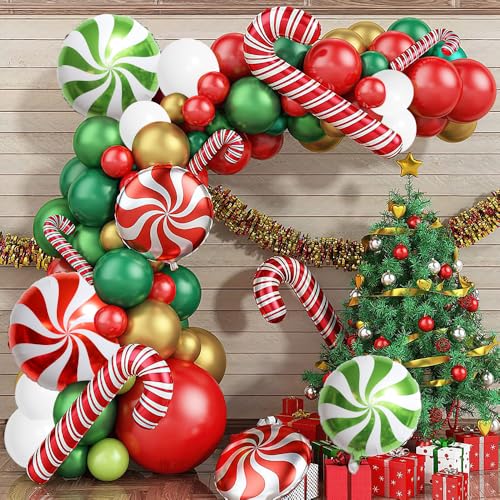 Red Green White Christmas Balloon Garland Arch Kit, Gingerbread Holiday Party Decorations Q4251