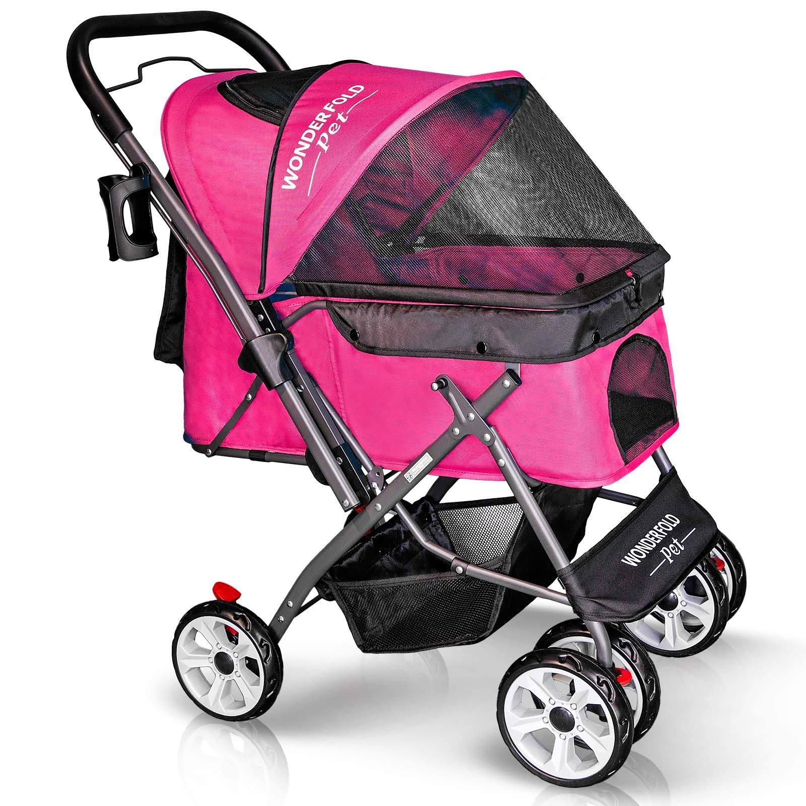 Wonderfold Pet 4 Wheels Folding Pet Stroller for Dogs/Cats with Reversible Handle Bar, Zipperless Entry, Easy One-Hand Fold with