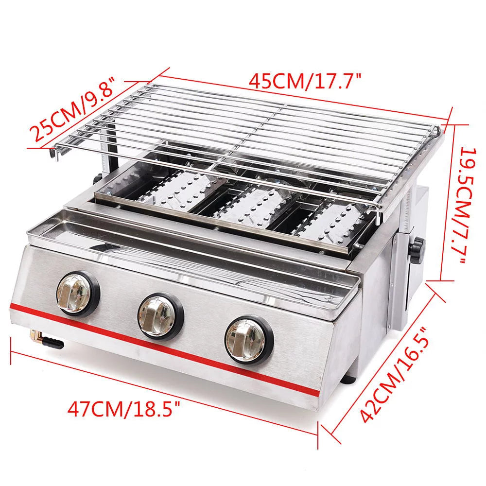 YIYIBYUS Portable Gas Grill 3-Burner Outdoor BBQ Infrared Cooker J920