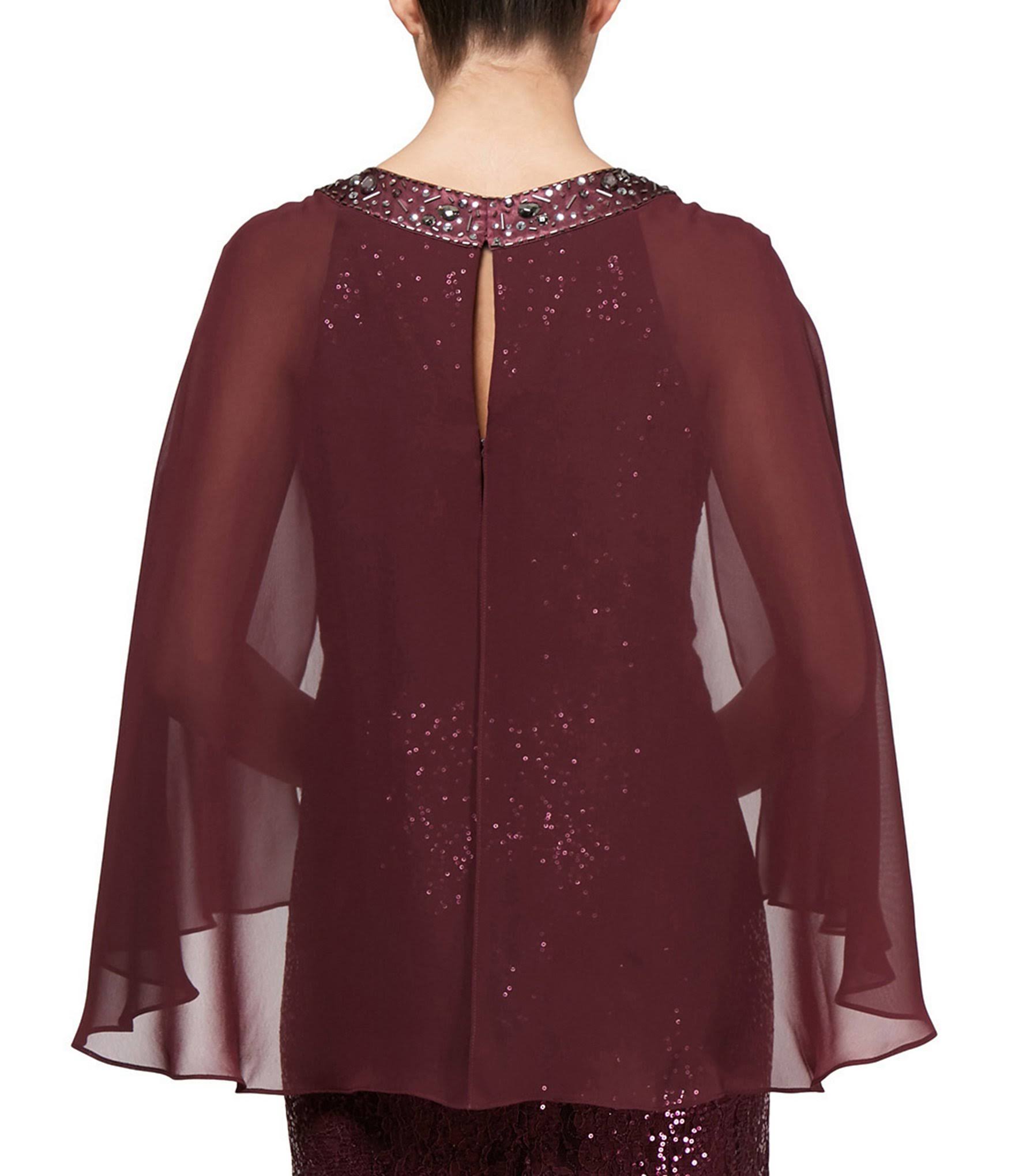 Ignite Evenings Sequin Lace Chiffon Capelet Gown - 10 T53742