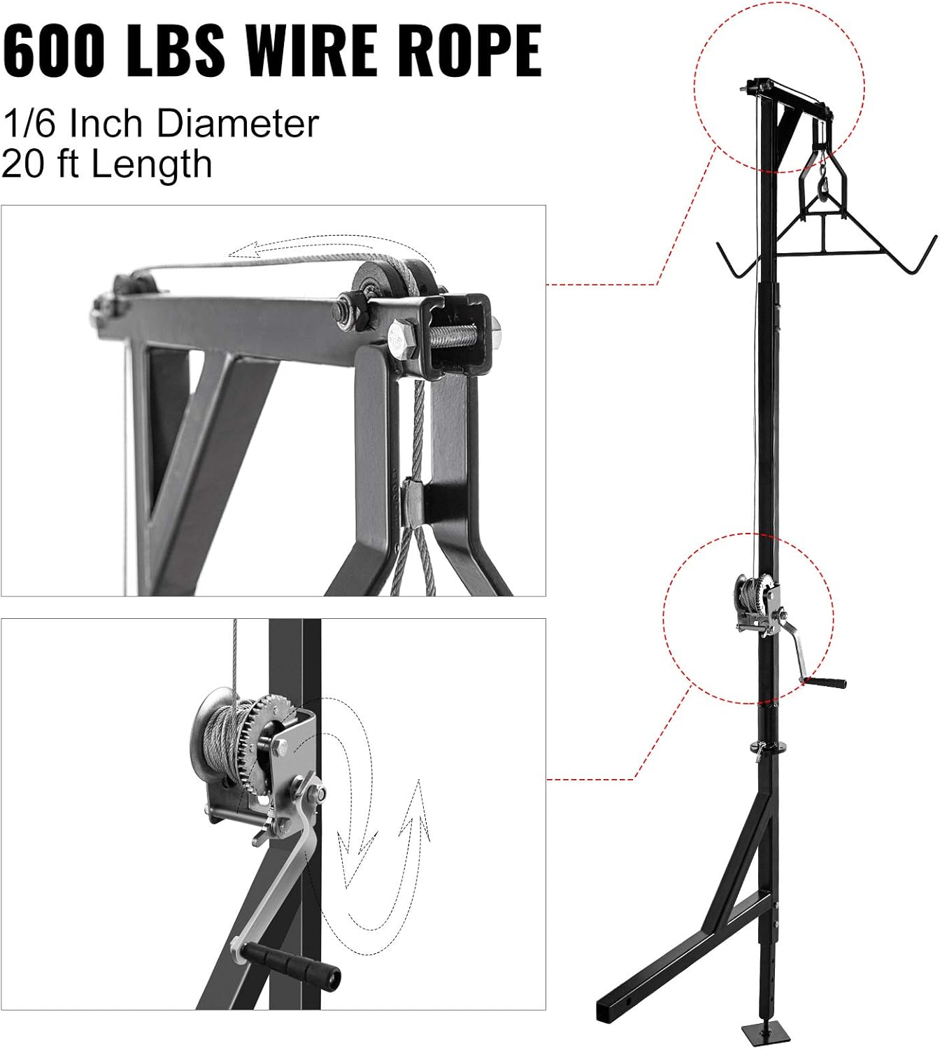 VEVOR Hitch Mounted Deer Hoist 500lbs with Winch Gambrel Set D387