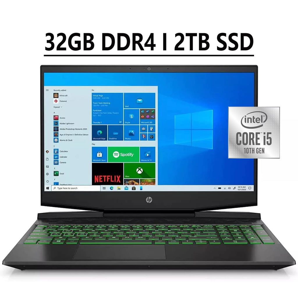 HP Pavilion 15 Gaming Laptop 15.6" FHD IPS Anti-glare Display 10th Gen Intel Quad-Core i5-10300H 32GB DDR4 2TB SSD GeForce GTX 1650 4GB Backlit Keyboard B&O Audio HDMI USB-C WiFi Webcam Win10 Black