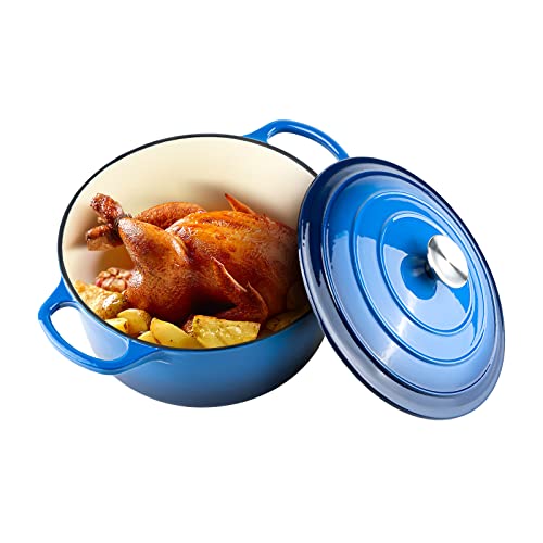 Miereirl 6 Quart Enameled Cast Iron Dutch Oven with Lid, Dark Blue P867