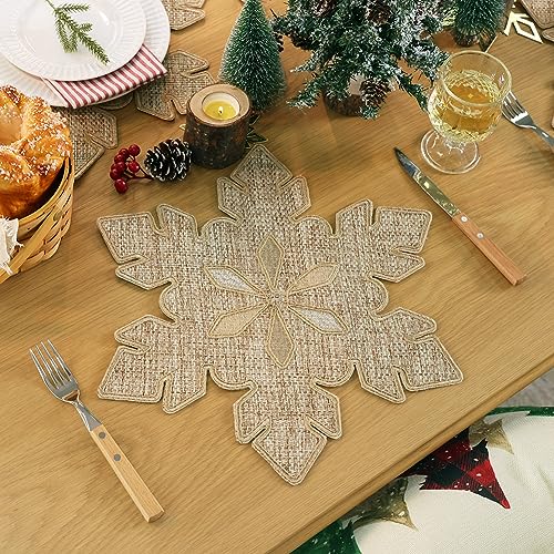 Snowflake Burlap Christmas Placemats Set of 4 for Round Table H634