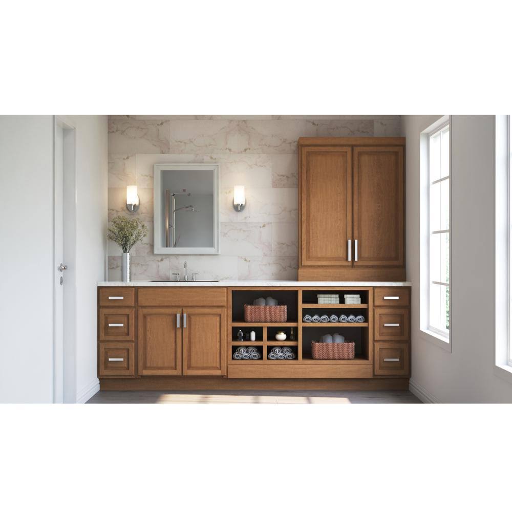Hampton Bay Assembled 28.5x34.5x16.5 in. Lazy Susan Corner Base Kitchen Cabinet in Medium Oak T67656